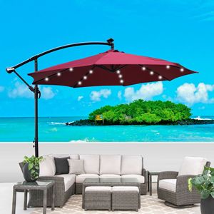 Ombrellone da Esterno a LED Solare da 3 Metri, Impermeabile, 8 Stecche, con Manovella e Base a Croce, per Patio e Giardino - Product Image 1