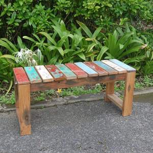 Banc artisanal avec espace de rangement en bois de bateau recyclé couleur naturelle pour mobilier de jardin extérieur multicolore - Product Image 3