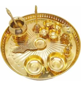 Premium Finish Brass Pooja Thali Modern Design Elegant Style <b>Mandir</b> Ritual Plate Home Temple Decor - Product Image 4