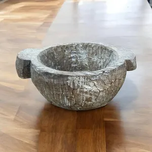 Bol à manger tribal vintage en bois, fait main, ancien bol décoratif pour console, buffet, table basse, décoration de ferme, maison, salle de bain - Product Image 2