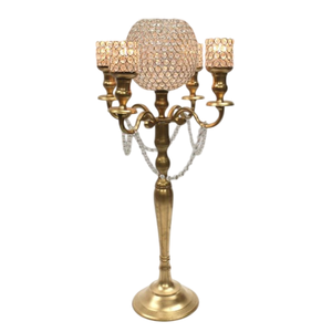 Modern Luxury Gold 5-Lite Crystal Bowl Candelabra Decorative Metal Candlestick Stand For Home Hotel Restaurant Table <b>Top</b> Decor - Product Image 1