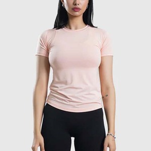 Camiseta de Punto de Manga Corta Rosa para Mujer, Cuello Redondo, Corte Ajustado, Secado Rápido, Ropa Casual de Primavera/Verano - Product Image 3