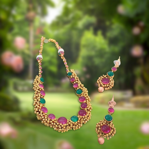 Kempu Oval Designer Fashion Jewelry Set-Rose Gold & 18K Gold Plated with Zircon - Product Image 3
