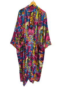 Handmade Plus Size Summer Silk Sari Patchwork <b>Kimono</b> <b>Robe</b> Indian Vintage Recycled Fabric Night Wear <b>Long</b> Loose Fit - Product Image 3