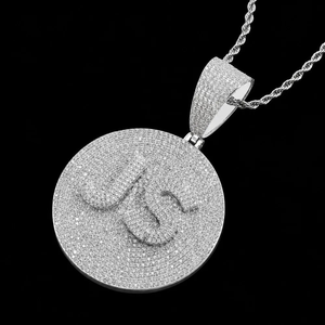 Colgante Redondo Mediano Personalizado con Letra del Alfabeto, Plata, Moissanita, Estilo Hip Hop, Joyería de Moda, Letra Personalizada en Moissanita - Product Image 2