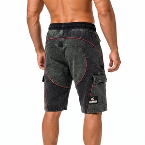 Shorts en coton délavé vintage pour hommes, taille élastique, décontractés, pour la gym, le sport, la course et l'entraînement, avec options OEM ODM - Product Image 2