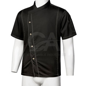 Restaurant Chef <b>Jacket</b> Comfortable Kitchen Uniform <b>Short</b> <b>Sleeve</b> Knitted 100% Polyester Adjustable Cuffs Front Buttons Catering - Product Image 3