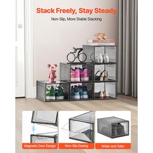 Set di 6 Scatole Trasparenti XXL per Sneaker, Organizzatori Impilabili per Scarpe con Porta Magnetica, Adatte per Taglia US 13 - Product Image 4