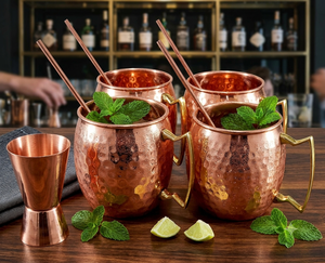 Copper Sheet Mule Mug Handmade Hammered Barware Long-Lasting <b>Metal</b> Material Rose Gold Plating Finishing With Handle for Serving - Product Image 1