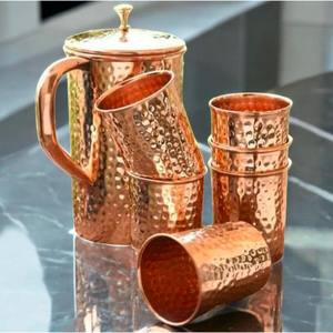 Premium Quality Pure Copper Water <b>Jug</b> with Matching Glass Set Smooth Finish for Serving <b>Drinking</b> Storing Water at Home Office - Product Image 5