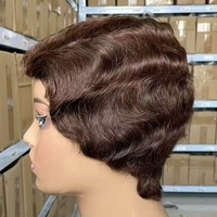 Perruque courte en cheveux humains vierges 100% 12A, coupe pixie, perruques courtes en cheveux humains, fabrication mécanique, vague courte, perruques pas chères pour femmes