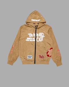 Chaqueta Bomber con Capucha para Hombre, Cortavientos, Estilo Urbano, Cierre Frontal con Cremallera, Estampado de Letras, Corte Regular, para Otoño - Product Image 1