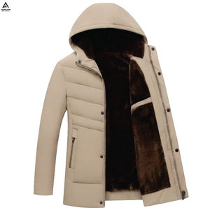 AIFRAN SPORTS Fashion Men's Beige Faux Leather <b>Hooded</b> <b>Jacket</b> Thick Winter Coat Zipper Faux <b>Fur</b> Lined 100% Polyester Fiber Filled - Product Image 1