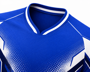 Maillot de football géométrique bleu et blanc pour homme, col en V, manches courtes, évacuation de l'humidité, coupe athlétique toutes saisons - Product Image 4