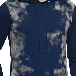 Sweat-shirt à capuche bleu marine pour homme, coupe ajustée, imprimé tie-dye, style décontracté, vêtement d'automne, matière polyester tricotée - Product Image 3