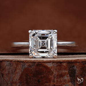 Anillo de Compromiso y Boda Solitario Clásico y Audaz con Diamante Cultivado en Laboratorio de 3 Quilates con Corte Asscher, Engaste Catedral, Oro Sólido de 10K, Certificado IGI - Product Image 1