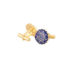 Mancuernillas Redondas de Lujo con Esmalte Azul y Baño de Oro con Diseño Floral para Hombre, Accesorios para Camisa Formal, Regalo de Boda o Negocios, Mancuernillas de Diseñador - Product Image 6