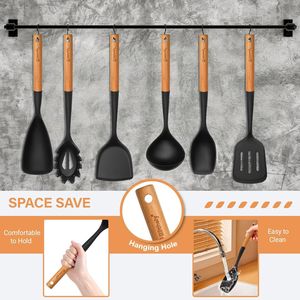 Set di 10 Utensili da Cucina in Silicone con Manici in Legno, Antiaderenti e Resistenti al Calore per Uso Prolungato - Product Image 3