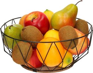 Cesta de Frutas de Estilo Antiguo con Base de Metal y Madera, Combinando Artesanía Decorativa con las Necesidades Prácticas de Almacenamiento en la Cocina - Product Image 1