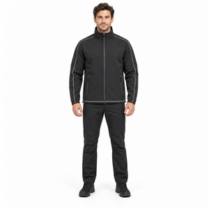 Chaqueta Softshell Negra Personalizada para Hombre, Cortavientos, con Cuello Alto y Cierre de Cremallera, con Cinta Reflectante, Informal - Product Image 1