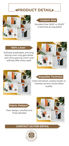 Serviette en lin blanc avec broderie abstraite sur le thème des cocktails, accents orange-noir audacieux ajoutant une touche artistique aux tables - Product Image 2