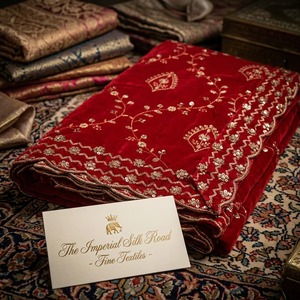 Exquisite Pink Bridal <b>Velvet</b> Dupatta with All Over Gold Zari Floral Vine Embroidery Wedding Shawl Stole Exquisite Weddings Shawl - Product Image 5