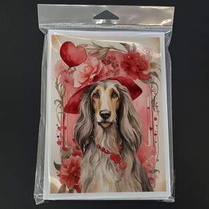 Whimsical A7 Size <b>5x7</b> Blank Note Cards Pack of 8 Afghan Hound Valentine Roses Greeting Cards with <b>Envelopes</b> - Product Image 3
