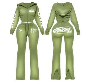 Ensemble de jogging streetwear brodé pour femme, léger, écologique, extensible dans quatre directions, anti-transpiration, style vintage, pour le yoga - Product Image 5