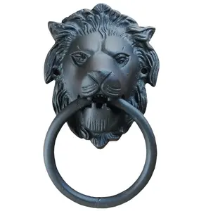 森林动物铸铁Mate黑色饰面狮子面门环