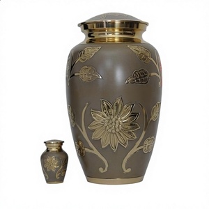 Urnes funéraires pour adultes en laiton doré gravé motif tournesol, qualité supérieure, avec urnes souvenir pour cendres humaines, sac en velours offert - Product Image 1