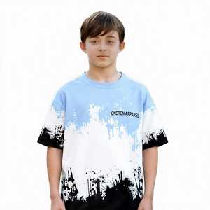 Conjunto Deportivo Hip Hop para Niños, Camiseta de Manga Corta con Cuello Redondo y Pantalones Jogger, Estampado Sublimado Degradado, Atuendo de Verano - Product Image 4