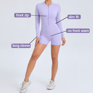 Artist Industry Custom Made Women`s Half Zipped Bodycon Romper <b>Log</b> Sleeves Sexy Slim Fit Short Jumpsuit Summer Casual Wear - Product Image 1