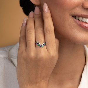 Anillo de Plata de Ley 925 con Pluma de Pavo Real para Mujer |   Anillo Abierto de Esmalte Azul y Verde con Piedras Redondas, Joyería de Moda Ajustable - Product Image 1