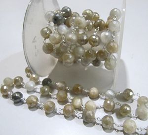 Natural Multi Moonstone Silverite AB Coated Round Briolette Faceted 6 to 9mm Beaded <b>Rosary</b> Chain - Product Image 3