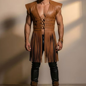 Men Cowboy <b>Suede</b> Fringe Vest <b>Leather</b> Western Sleeveless <b>Jacket</b> Tassel Motorcycle Rodeo Festival Wear Premium OEM Apparel - Product Image 4