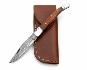 Cuchillo Plegable Laguiole de Acero de Damasco Welltrox Industries con Funda de Cuero Personalizada, Grado DIY, Garantía de 2 Años - Product Image 1