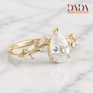 Lab Grown Pear Cut Diamond Engagement <b>Ring</b> with Pear Leaf Accents <b>Custom</b> Fine Jewelry for Women - Product Image 2