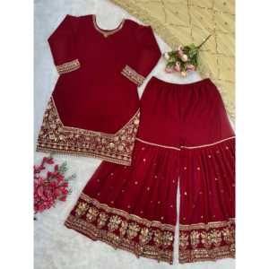 Salwar Kameez de Diseño en Estilo Festivo, Conjunto de Top, Pantalón y Dupatta con Bordado, Hecho de Poliéster - Product Image 3