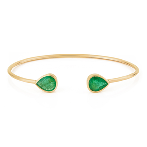 Wholesale Factory Price Handmade Pear Cut Emerald Gemstone Flexible Cuff <b>Bangle</b> Stackable Jewelry For Unisex 14K Yellow <b>Gold</b> - Product Image 1