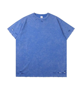 T-shirt Homme Oversize Coupe Boxy Délavé à l'Acide Col Rond Manches Courtes Effet Stone Washed avec Logo Avant en Diverses Tailles – Vente en Gros - Product Image 3
