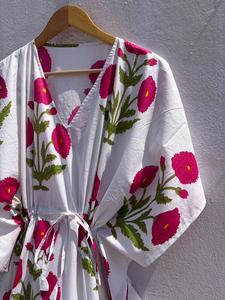 Women's Floral Print 100% Cotton Maxi <b>Kaftan</b> Dress V Neck Batwing Sleeves Drawstring Eco-Friendly <b>Beach</b> Cover Resort Wear Summer - Product Image 4
