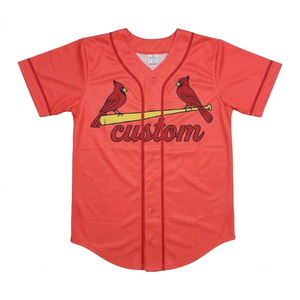 Camiseta de Béisbol Personalizada Sublimada en Rojo Coral, Uniforme de Equipo, Impresión Personalizada, Botones Cosidos, Ropa Deportiva para Hombre - Product Image 1