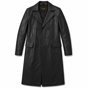 Furat Leathers – Manteau d'hiver professionnel pour homme en cuir noir, double boutonnage, fermeture éclair frontale, col montant, respirant, coupe-vent, décontracté - Product Image 1