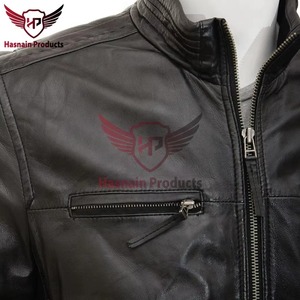 Chaqueta de Cuero Genuino Negra para Hombre, Ajustada, Estilo Motero, Cafe Racer, de Piel de Vacuno, con Cuello Alto, Clásica, Personalizada, Abrigo Cálido de Invierno - Product Image 3