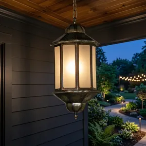 <b>Iron</b> and Glass Rectangular Hanging Lantern Outdoor Decorative Pendant Lighting Durable Garden Patio lantern - Product Image 3