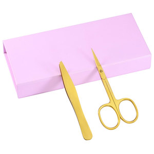 Pinzas para cejas de acero inoxidable y mini tijeras rectas para cejas, juego de herramientas de fácil agarre para recortar los pelos de las cejas - Product Image 2