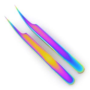 Juego de pinzas para extensión de pestañas con aislamiento de acero inoxidable de calidad profesional, revestimiento de Plasma multicolor recto de alta punta - Product Image 1