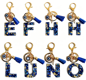 Llaveros de Resina con Borla de Ojo de Diablo Azul al por Mayor para Mujer, Creativos y Ligeros, con 26 Letras Iniciales en Inglés, Regalos Empresariales - Product Image 4