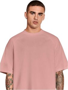 เสื้อยืดผู้ชายไซส์ใหญ่ สีชมพูล้วน แขนสั้น คอกลม ผ้าเจอร์ซีย์ถัก ดีไซน์เรียบง่าย - Product Image 4