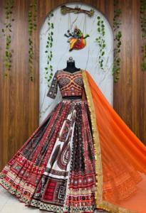 Lehenga de algodón muselina con estampado digital y trabajo de espejo real, con blusa sin coser y dupatta, conjunto de Lehenga Choli para Navratri. - Product Image 4